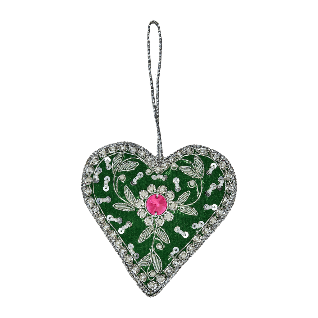 rice anhänger aus velours "herz" grün