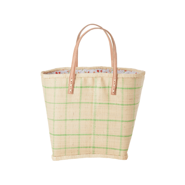 rice korbtasche medium mit karomuster, grün